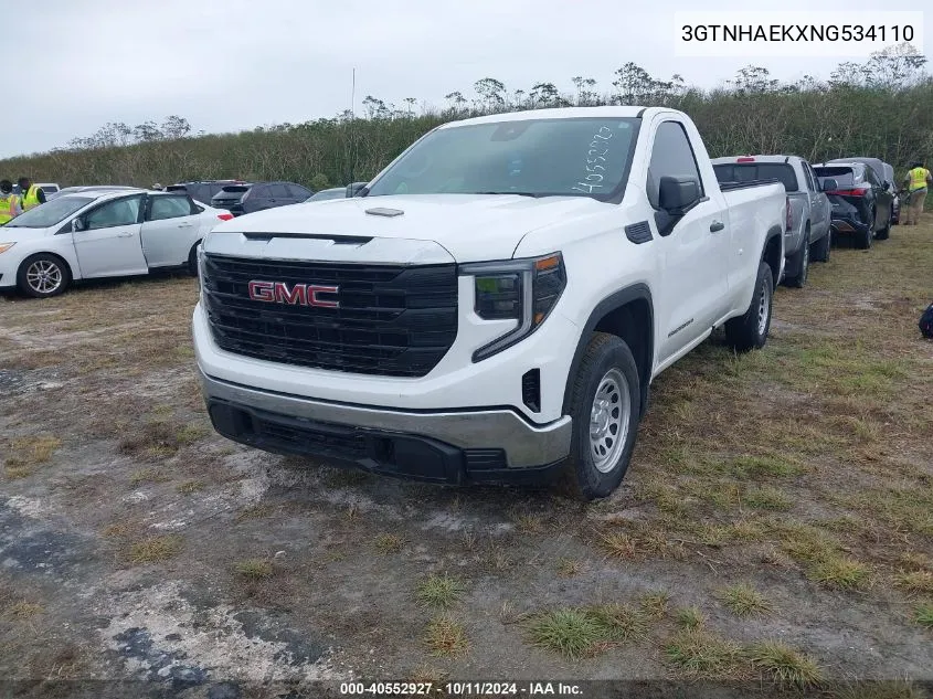 2022 GMC Sierra 1500 2Wd Long Box Pro VIN: 3GTNHAEKXNG534110 Lot: 40552927