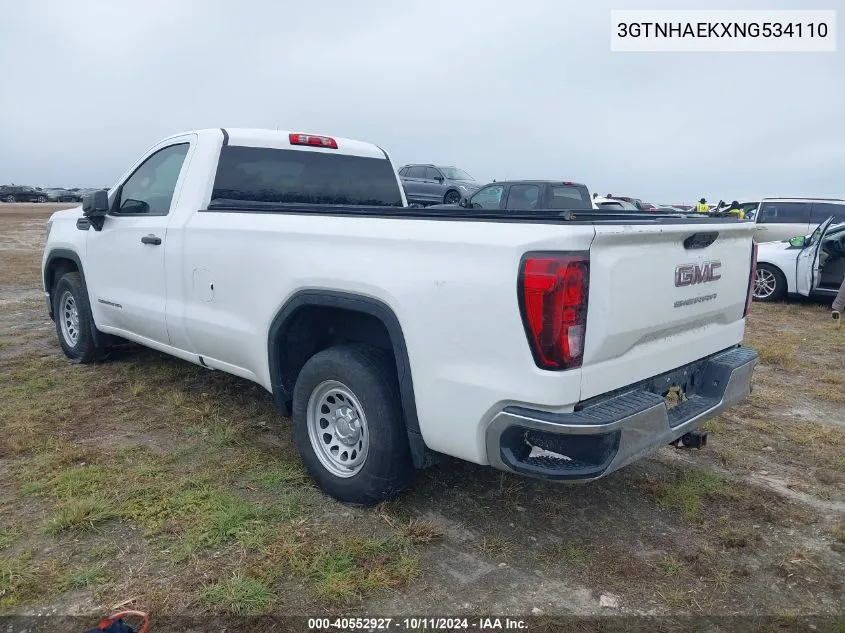 2022 GMC Sierra 1500 2Wd Long Box Pro VIN: 3GTNHAEKXNG534110 Lot: 40552927