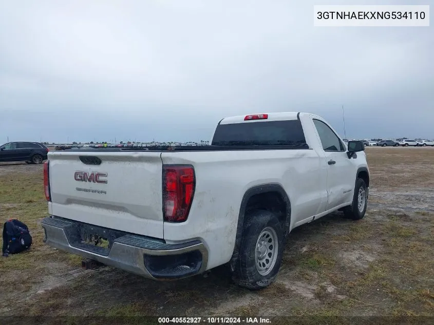 2022 GMC Sierra 1500 2Wd Long Box Pro VIN: 3GTNHAEKXNG534110 Lot: 40552927