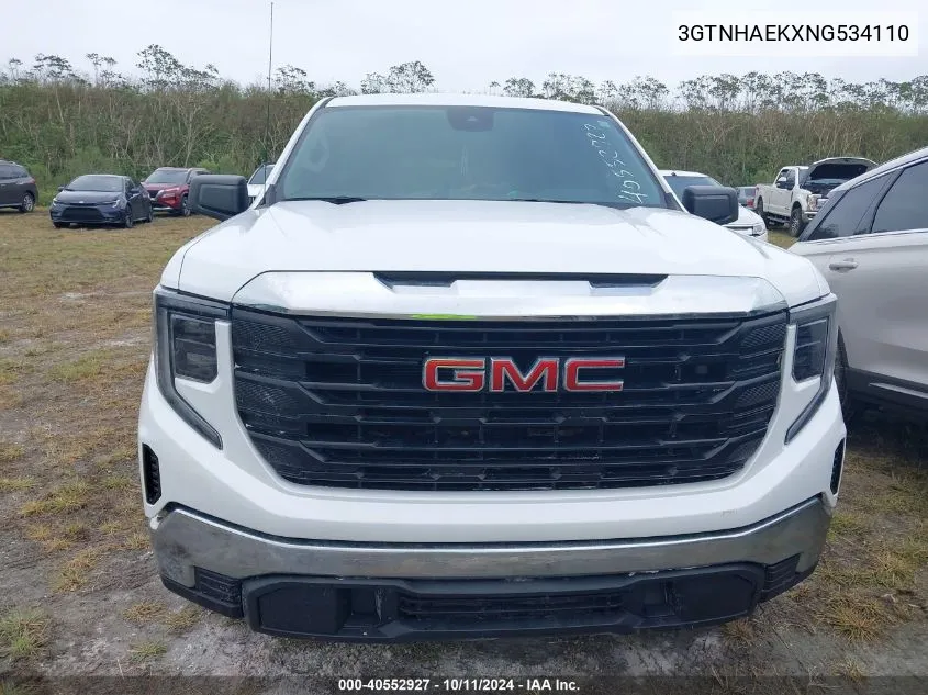 2022 GMC Sierra 1500 2Wd Long Box Pro VIN: 3GTNHAEKXNG534110 Lot: 40552927