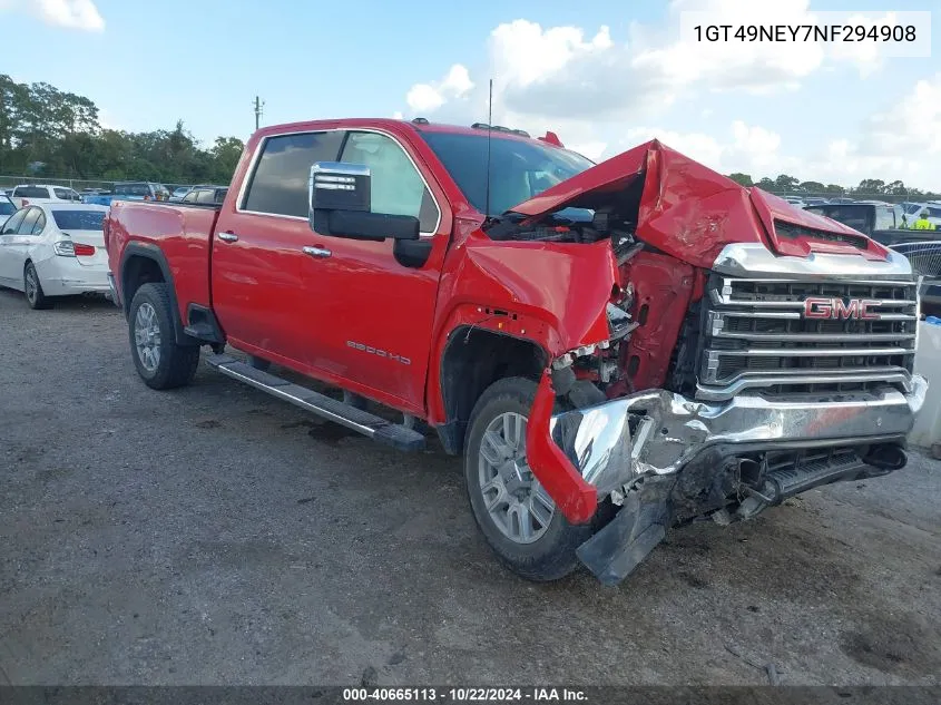 2022 GMC Sierra 2500Hd 4Wd Standard Bed Slt VIN: 1GT49NEY7NF294908 Lot: 40665113