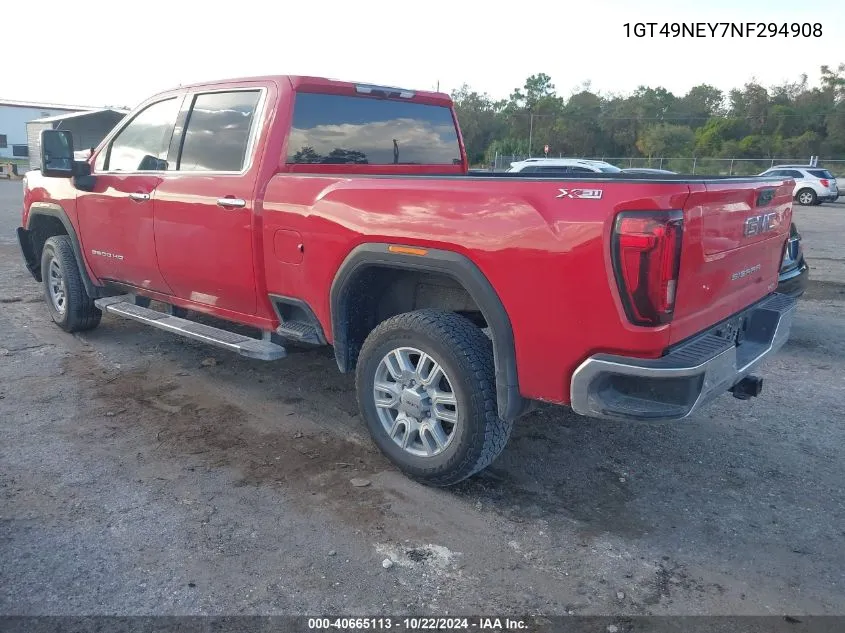 2022 GMC Sierra 2500Hd 4Wd Standard Bed Slt VIN: 1GT49NEY7NF294908 Lot: 40665113