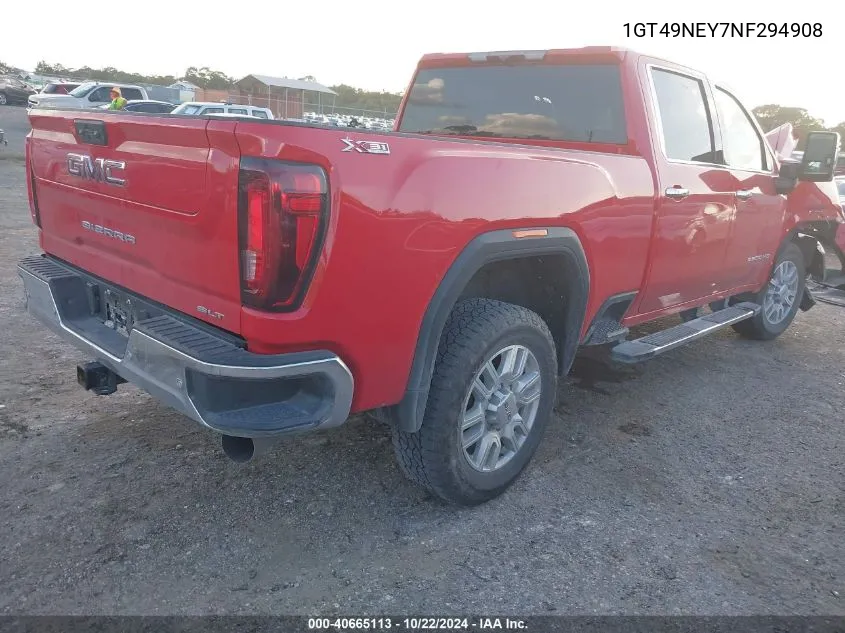 2022 GMC Sierra 2500Hd 4Wd Standard Bed Slt VIN: 1GT49NEY7NF294908 Lot: 40665113