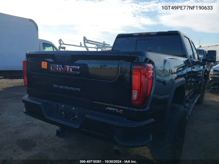 2022 GMC Sierra 2500Hd 4Wd Standard Bed At4 VIN: 1GT49PE77NF190633 Lot: 40715351