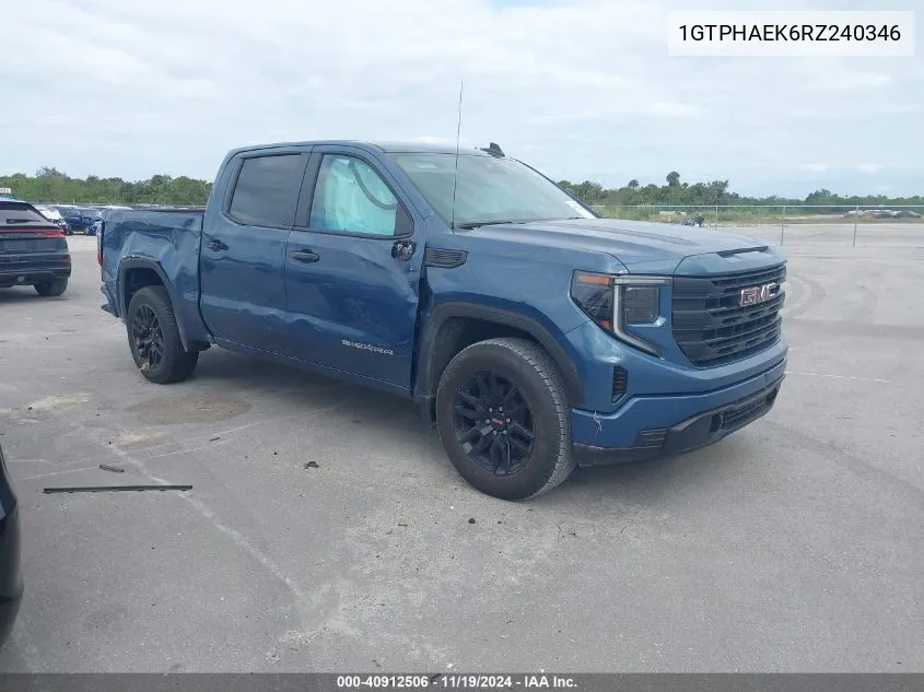 2024 GMC Sierra 1500 2Wd Short Box Pro VIN: 1GTPHAEK6RZ240346 Lot: 40912506