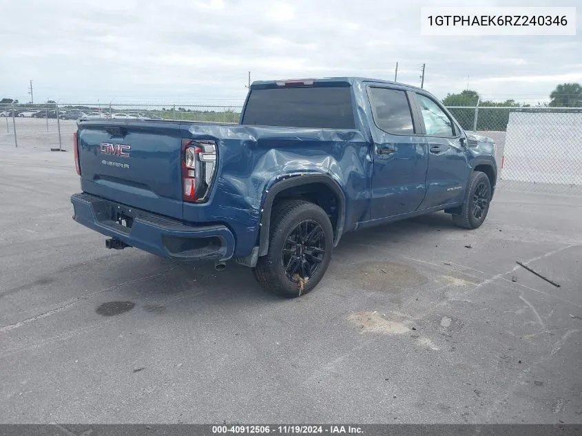 2024 GMC Sierra 1500 2Wd Short Box Pro VIN: 1GTPHAEK6RZ240346 Lot: 40912506