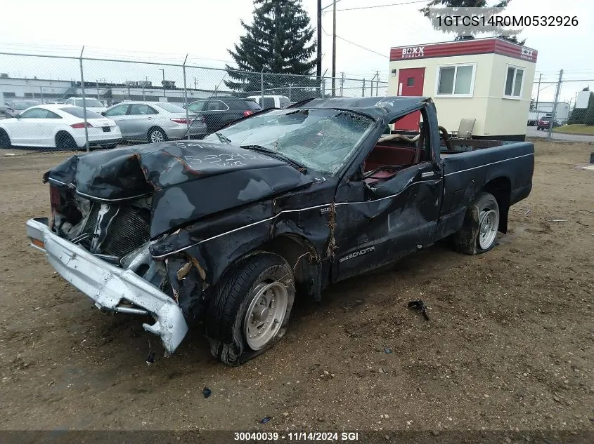 1991 GMC Sonoma VIN: 1GTCS14R0M0532926 Lot: 30040039