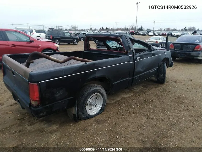 1991 GMC Sonoma VIN: 1GTCS14R0M0532926 Lot: 30040039