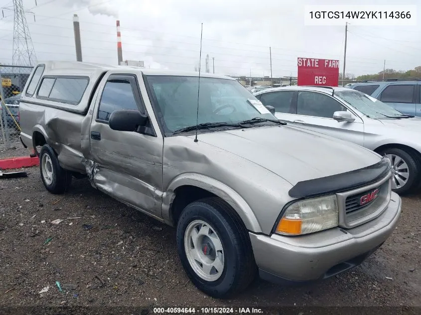 2000 GMC Sonoma Sls VIN: 1GTCS14W2YK114366 Lot: 40594644