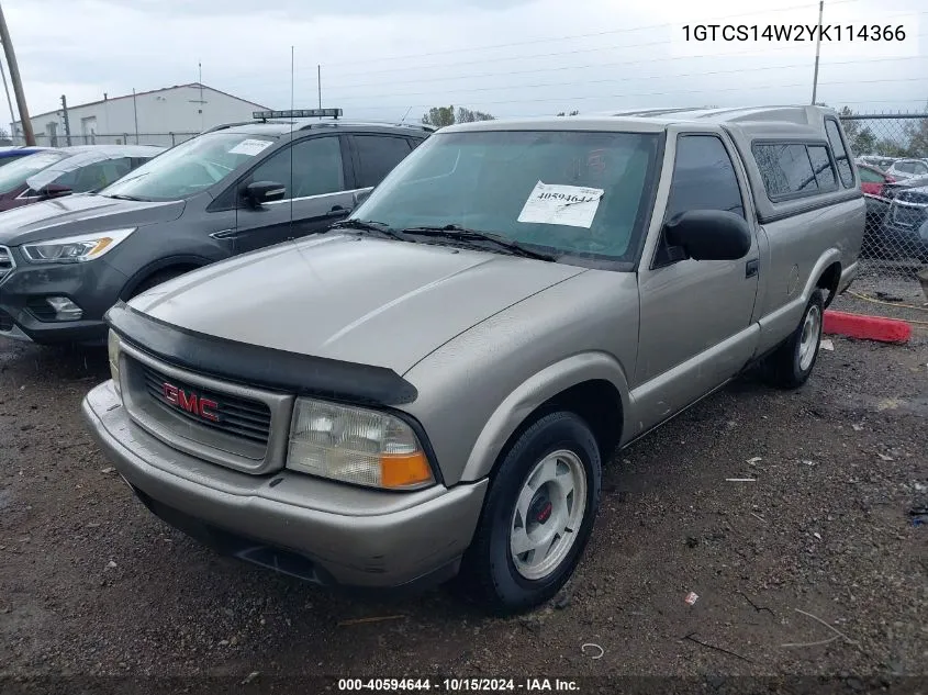 2000 GMC Sonoma Sls VIN: 1GTCS14W2YK114366 Lot: 40594644