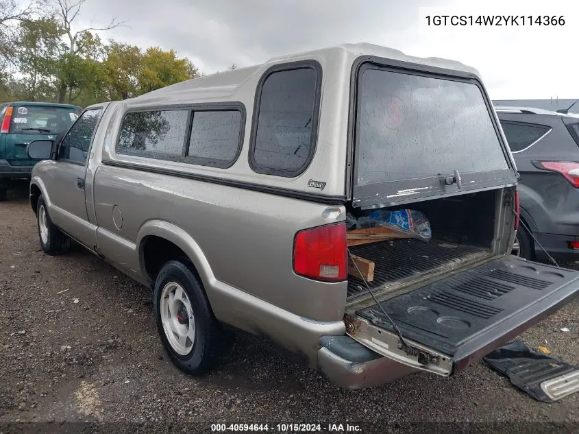 2000 GMC Sonoma Sls VIN: 1GTCS14W2YK114366 Lot: 40594644