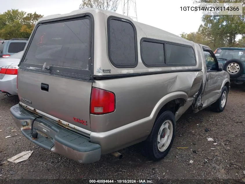 2000 GMC Sonoma Sls VIN: 1GTCS14W2YK114366 Lot: 40594644