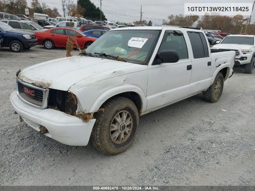 2002 GMC Sonoma VIN: 1GTDT13W92K118425 Lot: 40692470