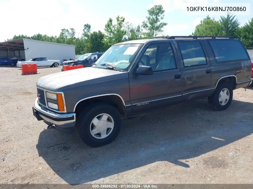 1992 GMC Suburban K1500 VIN: 1GKFK16K8NJ700860 Lot: 39986292