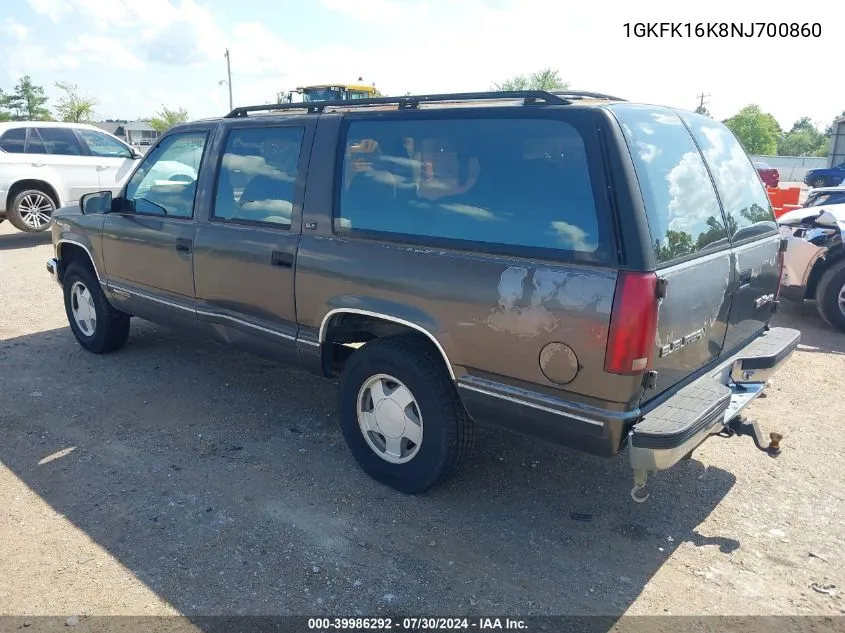 1992 GMC Suburban K1500 VIN: 1GKFK16K8NJ700860 Lot: 39986292