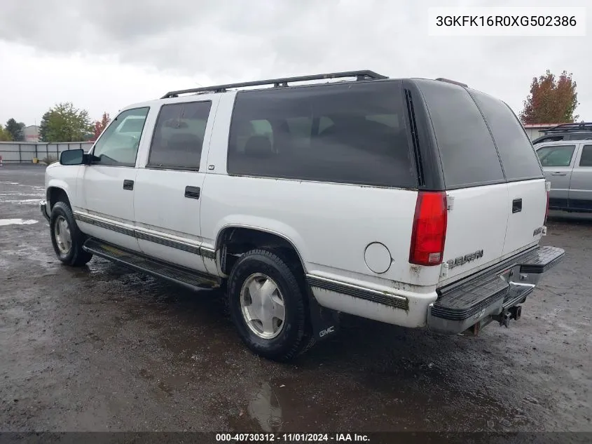 1999 GMC Suburban Slt VIN: 3GKFK16R0XG502386 Lot: 40730312