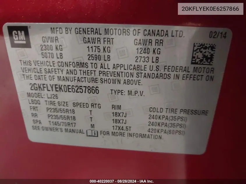 2GKFLYEK0E6257866 2014 GMC Terrain Slt-2