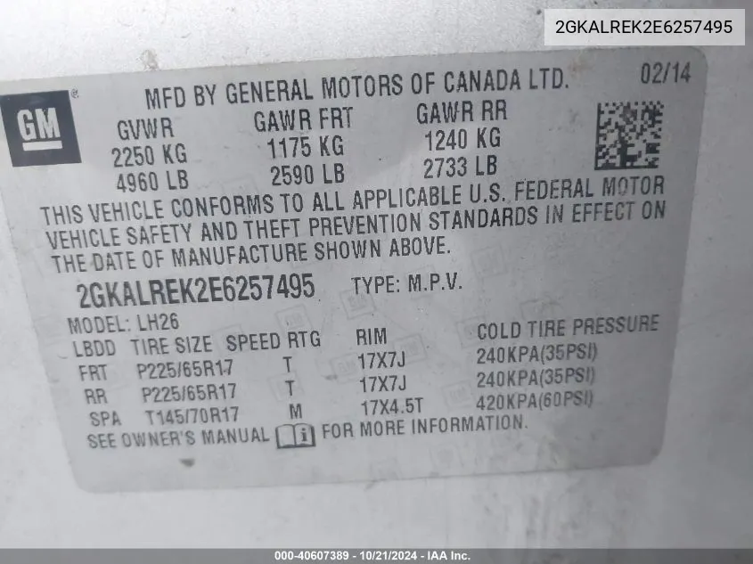 2GKALREK2E6257495 2014 GMC Terrain Sle