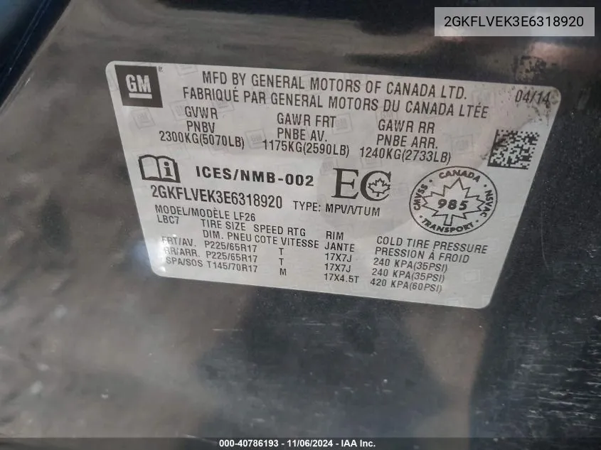 2GKFLVEK3E6318920 2014 GMC Terrain Sle-1