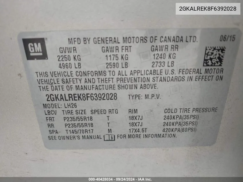 2GKALREK8F6392028 2015 GMC Terrain Sle-2