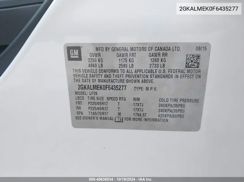 2GKALMEK0F6435277 2015 GMC Terrain Sle-1