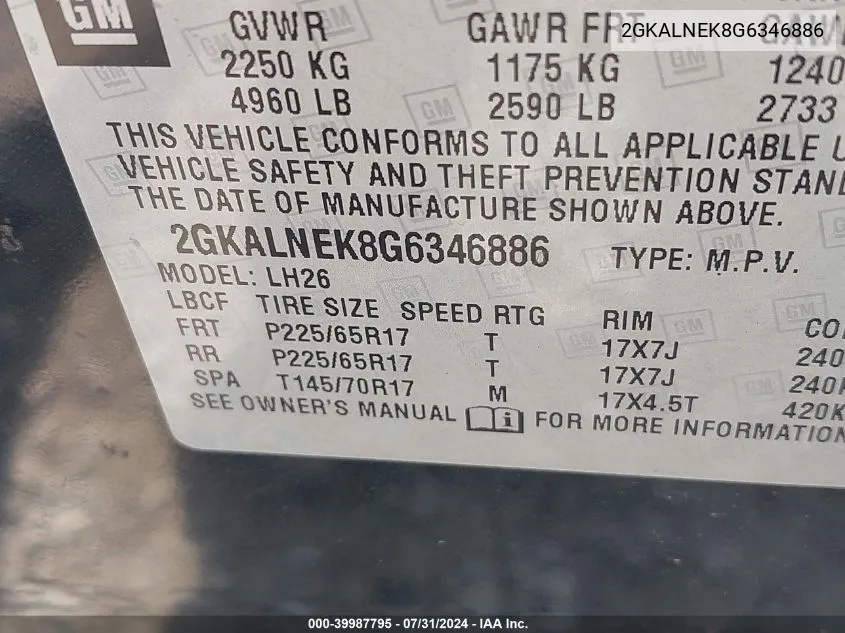 2GKALNEK8G6346886 2016 GMC Terrain Sle-2