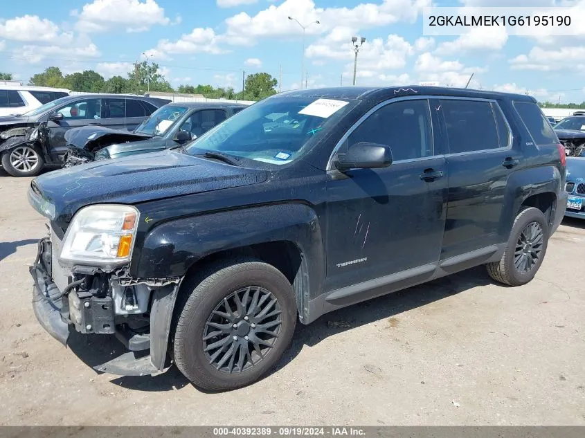 2016 GMC Terrain Sle-1 VIN: 2GKALMEK1G6195190 Lot: 40392389