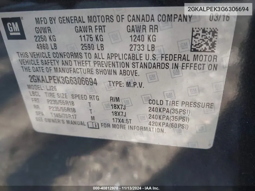 2GKALPEK3G6306694 2016 GMC Terrain Slt