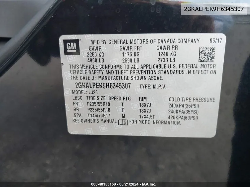 2GKALPEK9H6345307 2017 GMC Terrain Slt