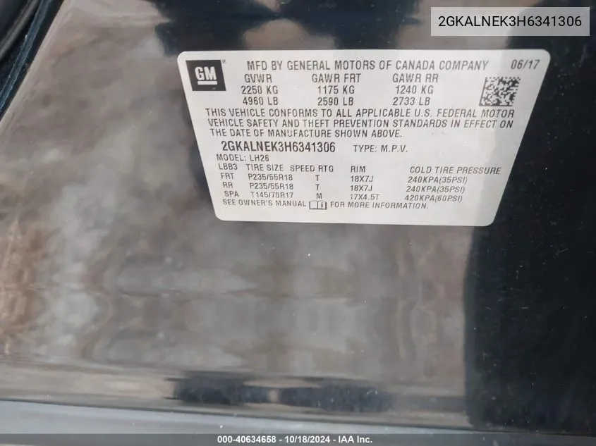 2GKALNEK3H6341306 2017 GMC Terrain Sle-2