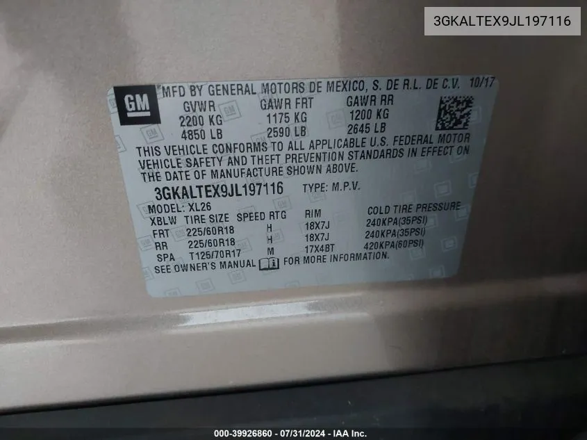 3GKALTEX9JL197116 2018 GMC Terrain Sle