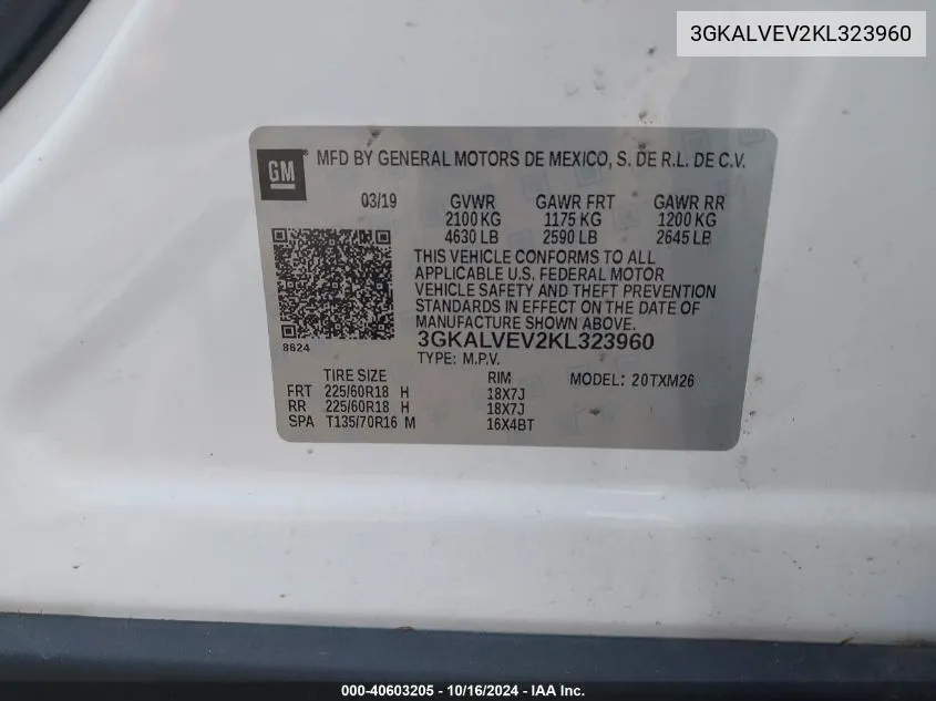 3GKALVEV2KL323960 2019 GMC Terrain Slt