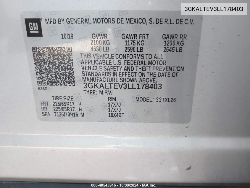 3GKALTEV3LL178403 2020 GMC Terrain Awd Sle