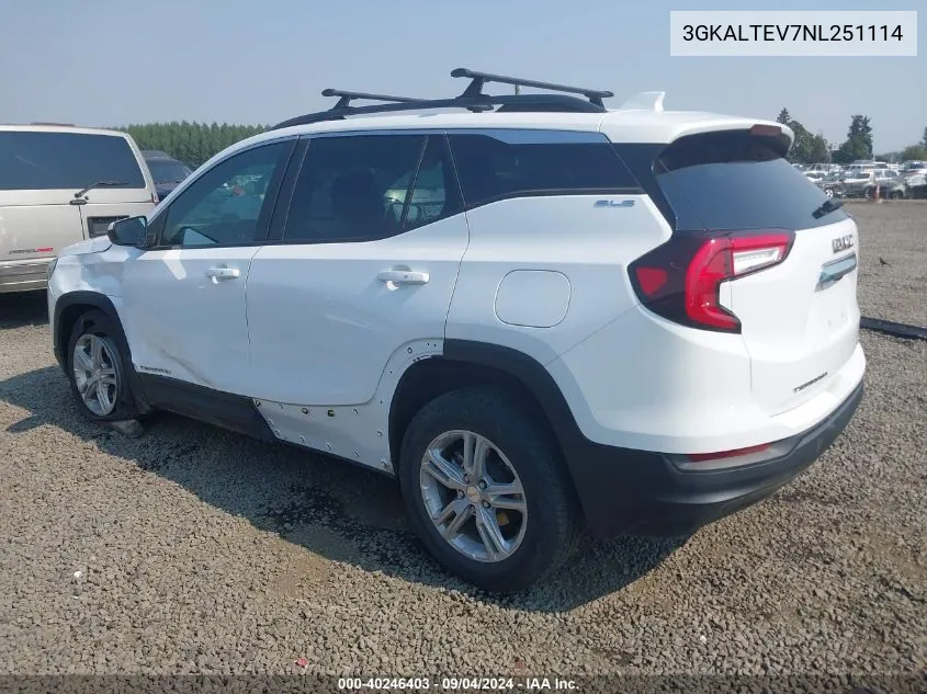 2022 GMC Terrain Sle VIN: 3GKALTEV7NL251114 Lot: 40246403