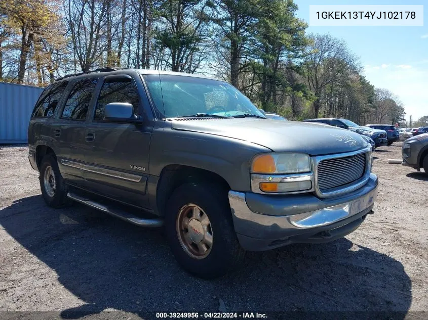 2000 GMC Yukon Slt VIN: 1GKEK13T4YJ102178 Lot: 39249956