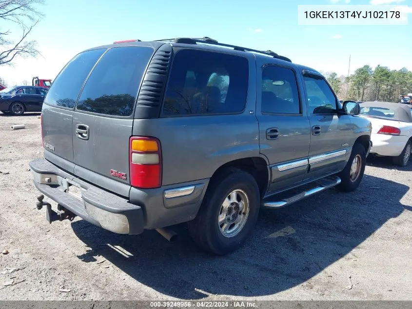 2000 GMC Yukon Slt VIN: 1GKEK13T4YJ102178 Lot: 39249956