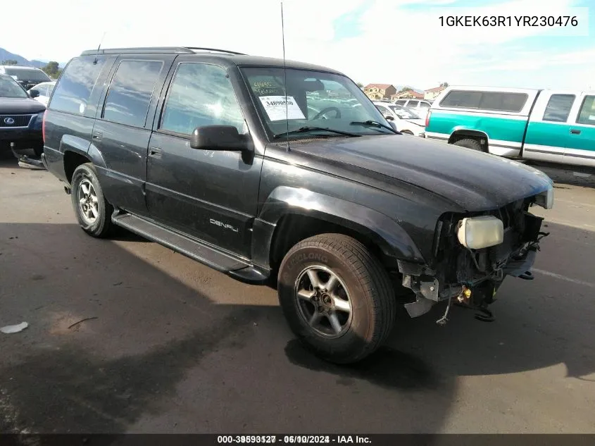 2000 GMC Yukon Denali VIN: 1GKEK63R1YR230476 Lot: 39593127