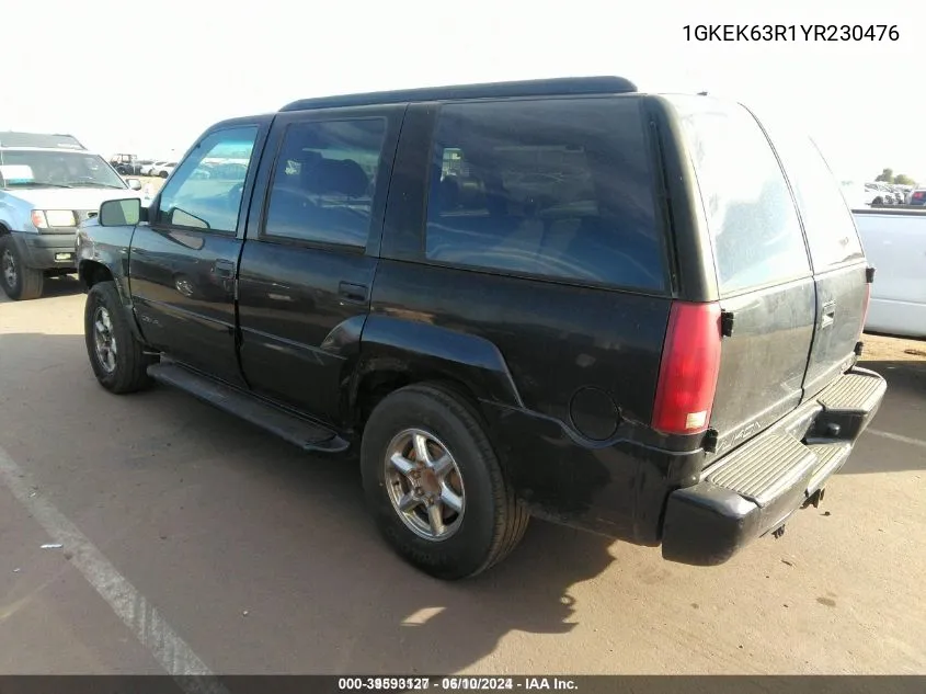 2000 GMC Yukon Denali VIN: 1GKEK63R1YR230476 Lot: 39593127