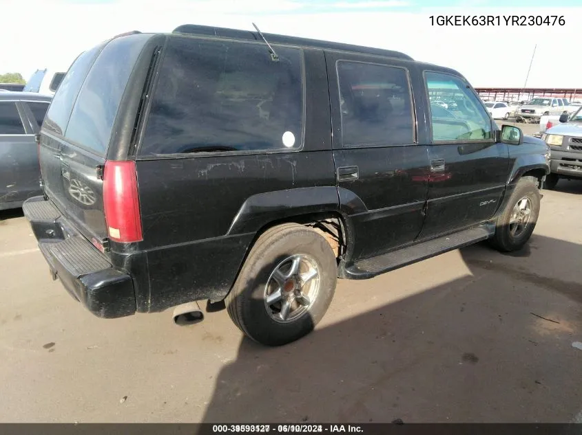 2000 GMC Yukon Denali VIN: 1GKEK63R1YR230476 Lot: 39593127