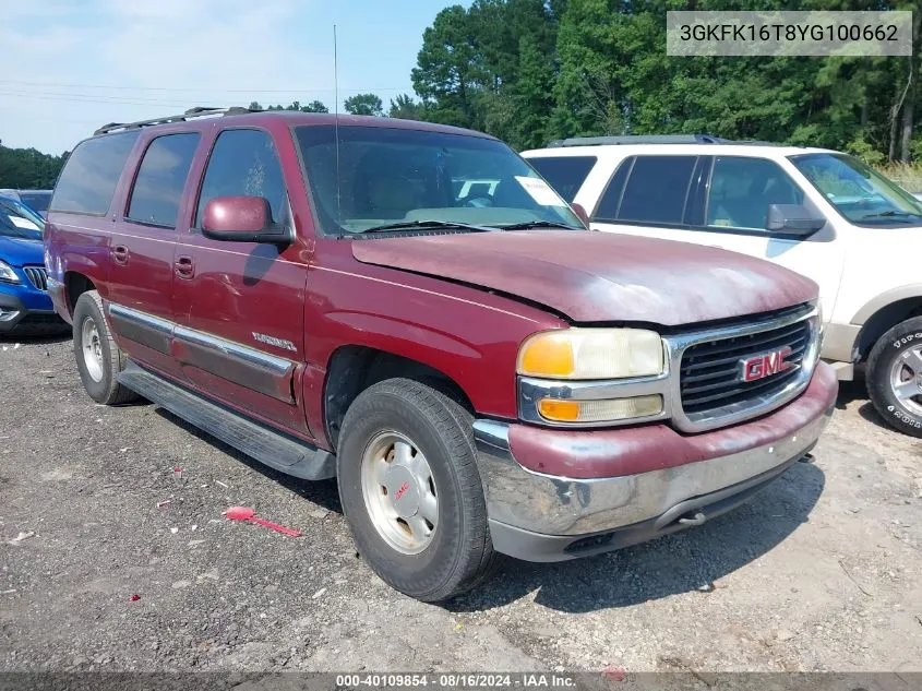 2000 GMC Yukon Xl 1500 Slt VIN: 3GKFK16T8YG100662 Lot: 40109854