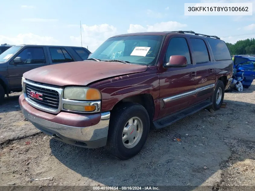 2000 GMC Yukon Xl 1500 Slt VIN: 3GKFK16T8YG100662 Lot: 40109854