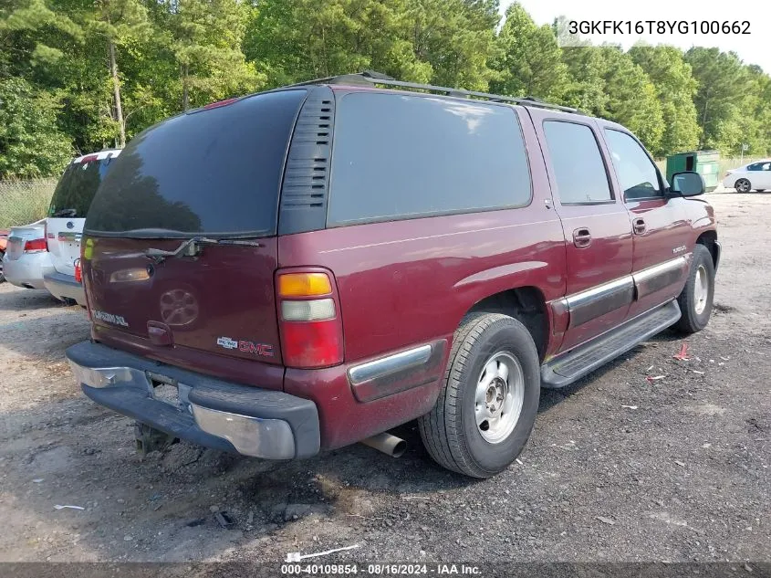 2000 GMC Yukon Xl 1500 Slt VIN: 3GKFK16T8YG100662 Lot: 40109854