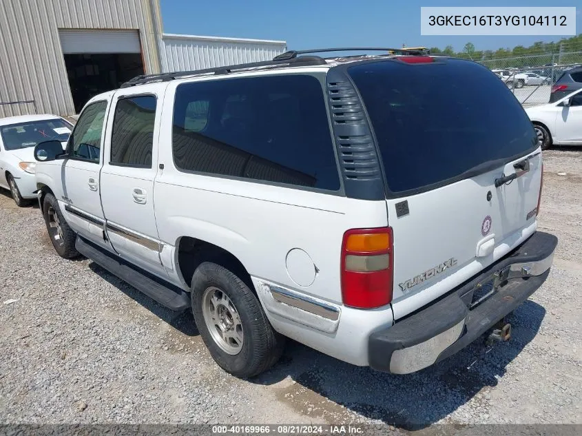 2000 GMC Yukon Xl 1500 Sle VIN: 3GKEC16T3YG104112 Lot: 40169966