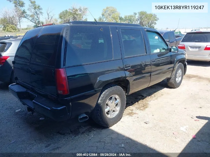 2000 GMC Yukon Denali VIN: 1GKEK13R8YR119247 Lot: 40212564