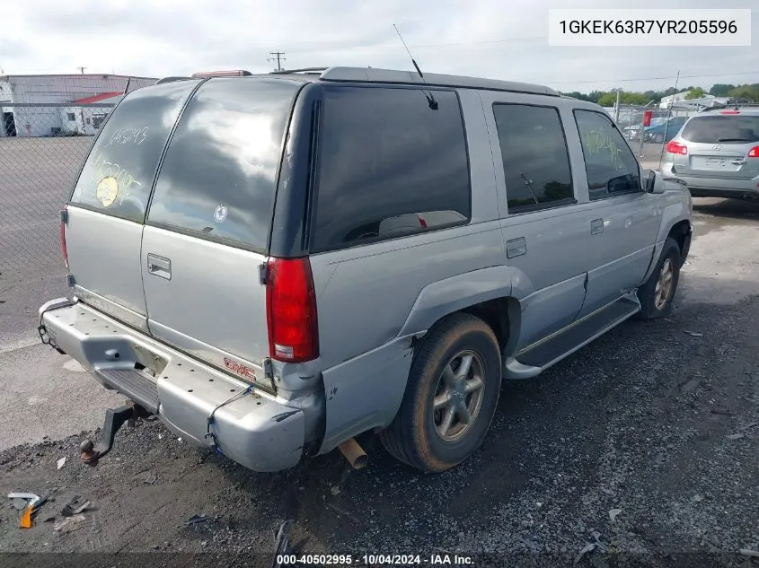 2000 GMC Yukon Denali VIN: 1GKEK63R7YR205596 Lot: 40502995