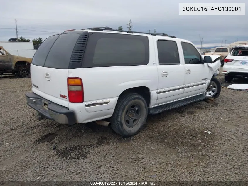 2000 GMC Yukon Xl 1500 Sle VIN: 3GKEC16T4YG139001 Lot: 40612322