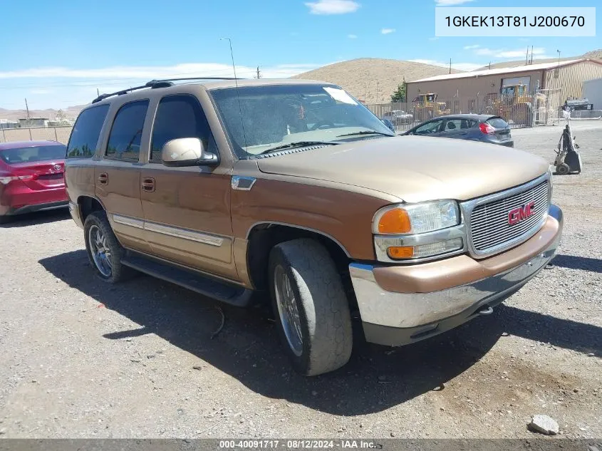 2001 GMC Yukon Slt VIN: 1GKEK13T81J200670 Lot: 40091717