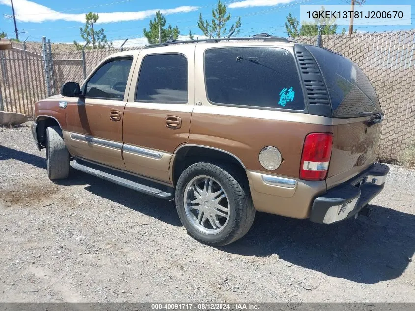 2001 GMC Yukon Slt VIN: 1GKEK13T81J200670 Lot: 40091717