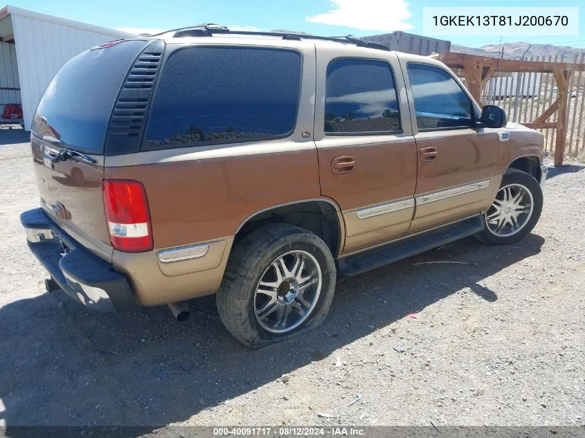 2001 GMC Yukon Slt VIN: 1GKEK13T81J200670 Lot: 40091717