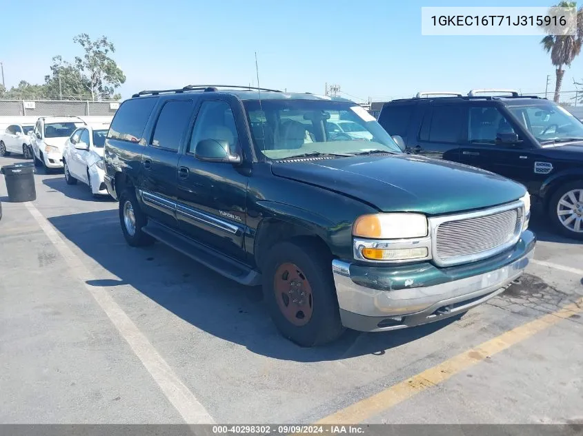 2001 GMC Yukon Xl 1500 Sle/Slt VIN: 1GKEC16T71J315916 Lot: 40298302